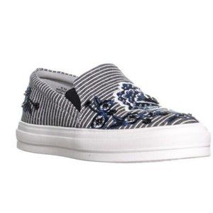 Nine West Shoes Women's 8 Onyeka Floral Striped Embroidered Sneakers Slip On